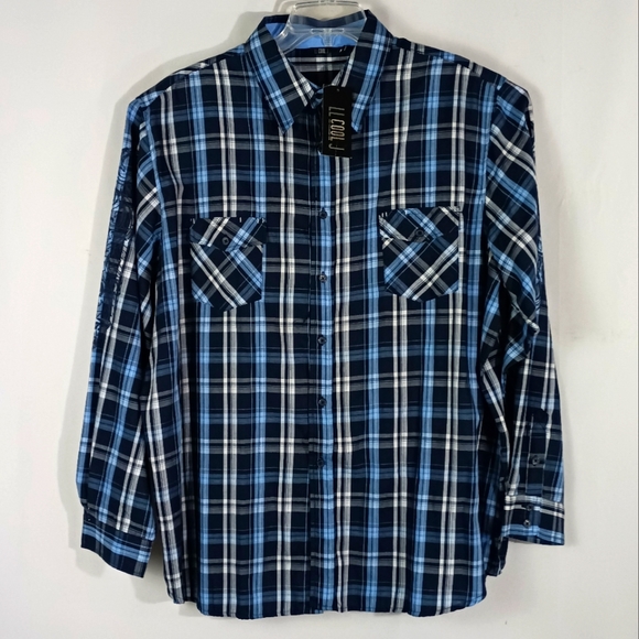 Vintage LL Cool J blue/white plaid shirt men size 2XL - 80''-90's - NWT - Picture 1 of 6